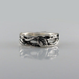 Twig and Leaf Mens Wedding Band, Gold Alternative Wedding Band, Gold Twig Ring, Silver Leaf Wedding Band, Twig Wedding Ring by Dawn Vertrees