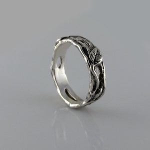 Twig and Leaf Mens Wedding Band, Gold Alternative Wedding Band, Gold Twig Ring, Silver Leaf Wedding Band, Twig Wedding Ring by Dawn Vertrees