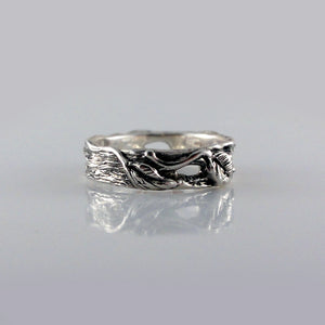 Twig and Leaf Mens Wedding Band, Gold Alternative Wedding Band, Gold Twig Ring, Silver Leaf Wedding Band, Twig Wedding Ring by Dawn Vertrees