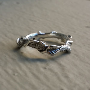 Hand Sculpted Leaf Twig and Vine Eternity Ring, Branch promise Ring with Leaves and Vines by Dawn Vertrees