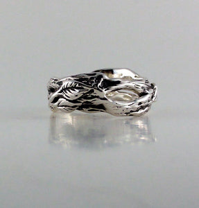 Sterling Silver Leaf & Twig Wedding Ring, Tree Branch Ring, Twig and Leaf Ring, Twig Wedding Band Hand Made by Dawn Vertrees