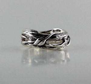 Sterling Silver Leaf & Twig Wedding Ring, Tree Branch Ring, Twig and Leaf Ring, Twig Wedding Band Hand Made by Dawn Vertrees