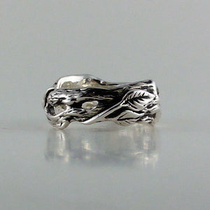 Sterling Silver Leaf & Twig Wedding Ring, Tree Branch Ring, Twig and Leaf Ring, Twig Wedding Band Hand Made by Dawn Vertrees
