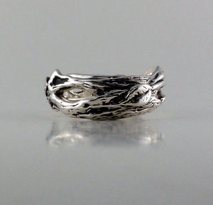 Sterling Silver Leaf & Twig Wedding Ring, Tree Branch Ring, Twig and Leaf Ring, Twig Wedding Band Hand Made by Dawn Vertrees