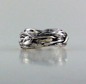 Sterling Silver Leaf & Twig Wedding Ring, Tree Branch Ring, Twig and Leaf Ring, Twig Wedding Band Hand Made by Dawn Vertrees