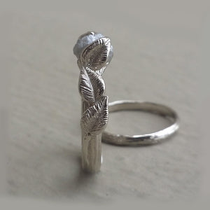 Twig Engagement Ring, Raw Uncut Diamond Bridal Set, 14k Gold Wedding Ring, Wedding, Stacking Ring with Rough Diamond Ring by Dawn Vertrees