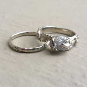 Twig Engagement Ring, Raw Uncut Diamond Bridal Set, 14k Gold Wedding Ring, Wedding, Stacking Ring with Rough Diamond Ring by Dawn Vertrees