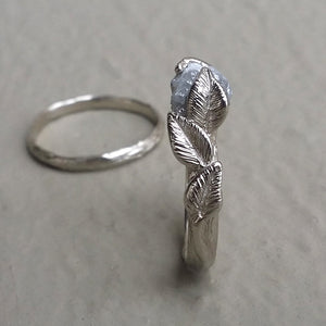 Twig Engagement Ring, Raw Uncut Diamond Bridal Set, 14k Gold Wedding Ring, Wedding, Stacking Ring with Rough Diamond Ring by Dawn Vertrees