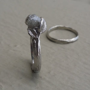Leaf & Twig Engagement Ring, Rough Uncut Diamond Solitaire, Hand sculpted 14k White Gold, Optional Band, Wedding Ring, Diamond Ring by Dawn