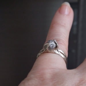 Twig Engagement Ring, Hand Sculpted 14k White Gold Rough Diamond Bridal Set, Cruelty Free, Hand Sculpted Rings by Dawn Vertrees