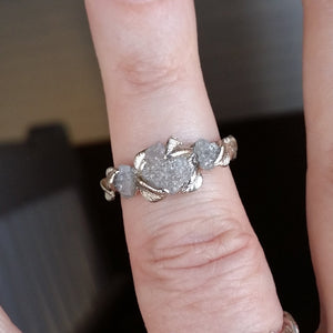 18K White Gold Raw Three Diamond Engagement Ring, Bridal Ring, Promise Ring, Anniversary Ring, Wedding Band by Dawn Vertrees Jewelry