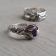 Raw Uncut Purple Sapphire Leaf & Twig Matching Wedding Band Set, Engagement Ring- Hand Sculpted