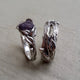 Raw Uncut Purple Sapphire Leaf & Twig Matching Wedding Band Set, Engagement Ring- Hand Sculpted