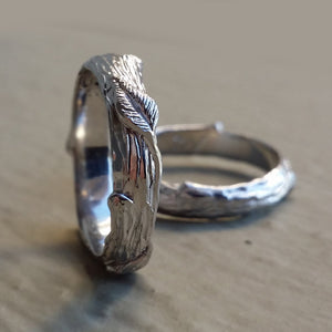 Twig Gold Wedding Band Set, Yellow, White, Green or Rose Gold, Set of Two Branch, Twig & Leaf Rings Hand sculpted by Dawn Vertrees