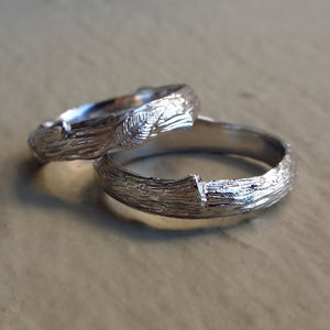 Twig Gold Wedding Band Set, Yellow, White, Green or Rose Gold, Set of Two Branch, Twig & Leaf Rings Hand sculpted by Dawn Vertrees