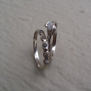 Raw Uncut Diamond Stacking Wedding Band Set, 14k Leaf & Twig Bridal Set with Five Uncut Rough Diamond Wedding Band in Gold by Dawn Vertrees