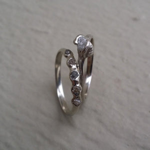 Raw Uncut Diamond Stacking Wedding Band Set, 14k Leaf & Twig Bridal Set with Five Uncut Rough Diamond Wedding Band in Gold by Dawn Vertrees