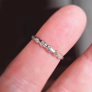 Raw Uncut Diamond Stacking Wedding Band Set, 14k Leaf & Twig Bridal Set with Five Uncut Rough Diamond Wedding Band in Gold by Dawn Vertrees
