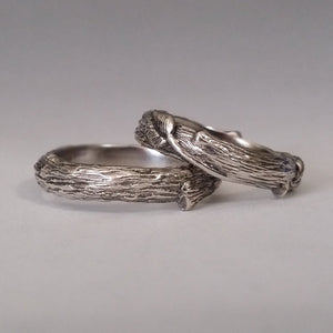 Wedding Ring Set, each hand sculpted Leaf and Twig Wedding Bands, Set of Two Branch Rings, Twig & Leaf Rings Hand sculpted by Dawn Vertrees