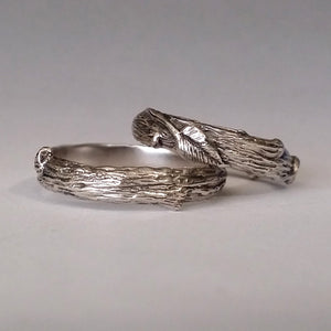 Wedding Ring Set, each hand sculpted Leaf and Twig Wedding Bands, Set of Two Branch Rings, Twig & Leaf Rings Hand sculpted by Dawn Vertrees