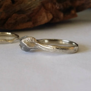 Twig Engagement Ring, Hand Sculpted 14k White Gold Rough Diamond Bridal Set, Cruelty Free, Hand Sculpted Rings by Dawn Vertrees