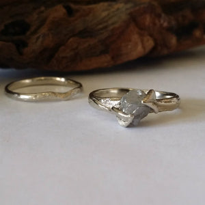 Twig Engagement Ring, Hand Sculpted 14k White Gold Rough Diamond Bridal Set, Cruelty Free, Hand Sculpted Rings by Dawn Vertrees