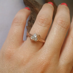 Raw Diamond Leaf Engagement Ring, 14k Rose Gold Raw Uncut Engagement Ring, Cruelty Free, Hand sculpted by Dawn Vertrees