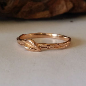 Leaf Engagement Ring, 14k, 18k Gold Wedding Band, Twig Wedding Band with Leaves, Stacking Wedding Band, Gold Wedding Ring by Dawn Vertrees