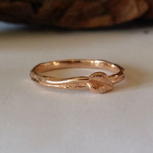 Leaf Engagement Ring, 14k, 18k Gold Wedding Band, Twig Wedding Band with Leaves, Stacking Wedding Band, Gold Wedding Ring by Dawn Vertrees