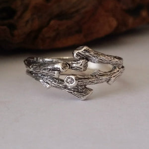 Hand Sculpted Sterling Silver Mens Wedding Band, Twig Engagement Band, Silver Mens Ring by Dawn Vertrees Jewelry