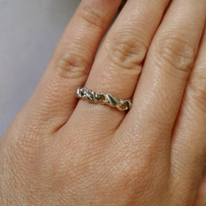 Twig Wedding Band with Hand sculpted Leaves, 3 Rose Cut Raw Diamond set in Sterling Silver, Rose Cut Diamond Ring by Dawn Vertrees