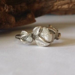 18K White Gold Raw Three Diamond Engagement Ring, Bridal Ring, Promise Ring, Anniversary Ring, Wedding Band by Dawn Vertrees Jewelry