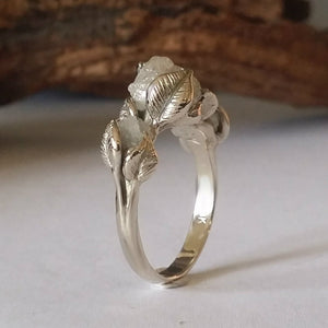 18K White Gold Raw Three Diamond Engagement Ring, Bridal Ring, Promise Ring, Anniversary Ring, Wedding Band by Dawn Vertrees Jewelry