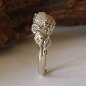 18K White Gold Raw Three Diamond Engagement Ring, Bridal Ring, Promise Ring, Anniversary Ring, Wedding Band by Dawn Vertrees Jewelry