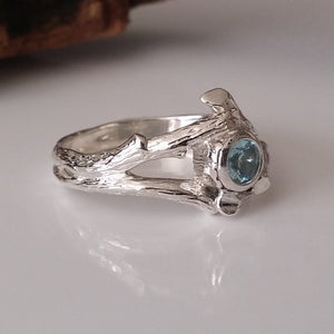 Twig Style Solitaire Ring, Blue Aquamarine Wedding Ring, Beautiful Alternative Wedding Ring, Branch, Nature, Tree Style by Dawn Vertrees