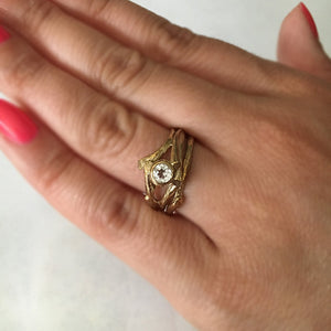 Twig Engagement Ring, 14K, 18k, Diamond Ring, Unique Engagement Ring, Moissanite Wedding Ring Set, Branch Anniversary Ring, Promise ring