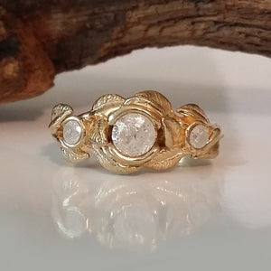 Leaves Engagement Ring - 14K or 18k Gold and Diamond Engagement Ring, 3 Stone Ring, Three Stone Ring, Engagement Ring, Leaf Ring, by Dawn