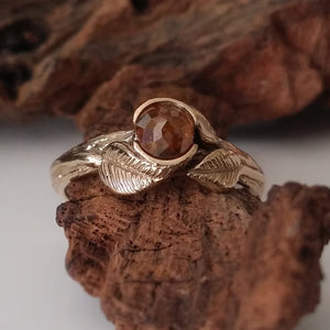 Gold Wedding Ring, Leaf and Twig Engagement Ring, Rose Cut Diamond Engagement Ring, Made to Order Leaf Engagement Ring in Gold by Dawn