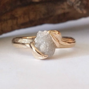 Twig Engagement Ring, Raw Uncut Rough Diamond Engagement Ring, Made to Order Leaf Engagement Ring or Promise Ring in Gold by Dawn Vertrees