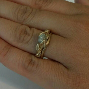14K Yellow Gold, Raw Diamond Engagement Ring with Band - Diamond Wedding Ring Set Jewelry by Dawn Vertrees