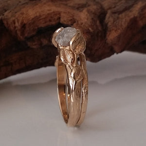 14K Yellow Gold, Raw Diamond Engagement Ring with Band - Diamond Wedding Ring Set Jewelry by Dawn Vertrees