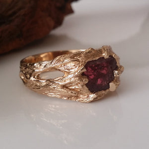 Raw Gemstone Mens Wedding Band in Gold, Raw Diamond, Sapphire or Ruby, One-of-a-kind hand sculpted Mens Twig Wedding Band by Dawn Vertrees