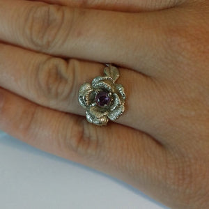 Rose Engagement Ring, Gold, Flower Engagement Ring, Sapphire, Diamond Engagement Ring, Hand Sculpted Engagement Ring by Dawn Vertrees